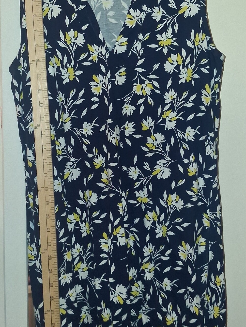Lands' End Navy Floral V-Neck Dress with White & Yellow Blooms